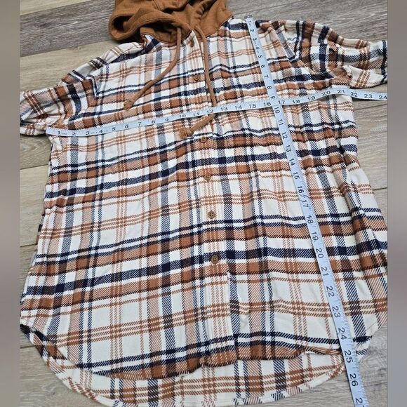 American Eagle fall plaid button up hoodie shirt size xs - Picture 5 of 7